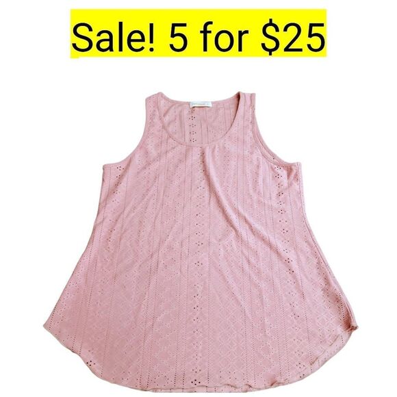 Rose Pink Eyelet Sleeveless Feminine Blouse Top on Sale 5 for $25 - Picture 6 of 6